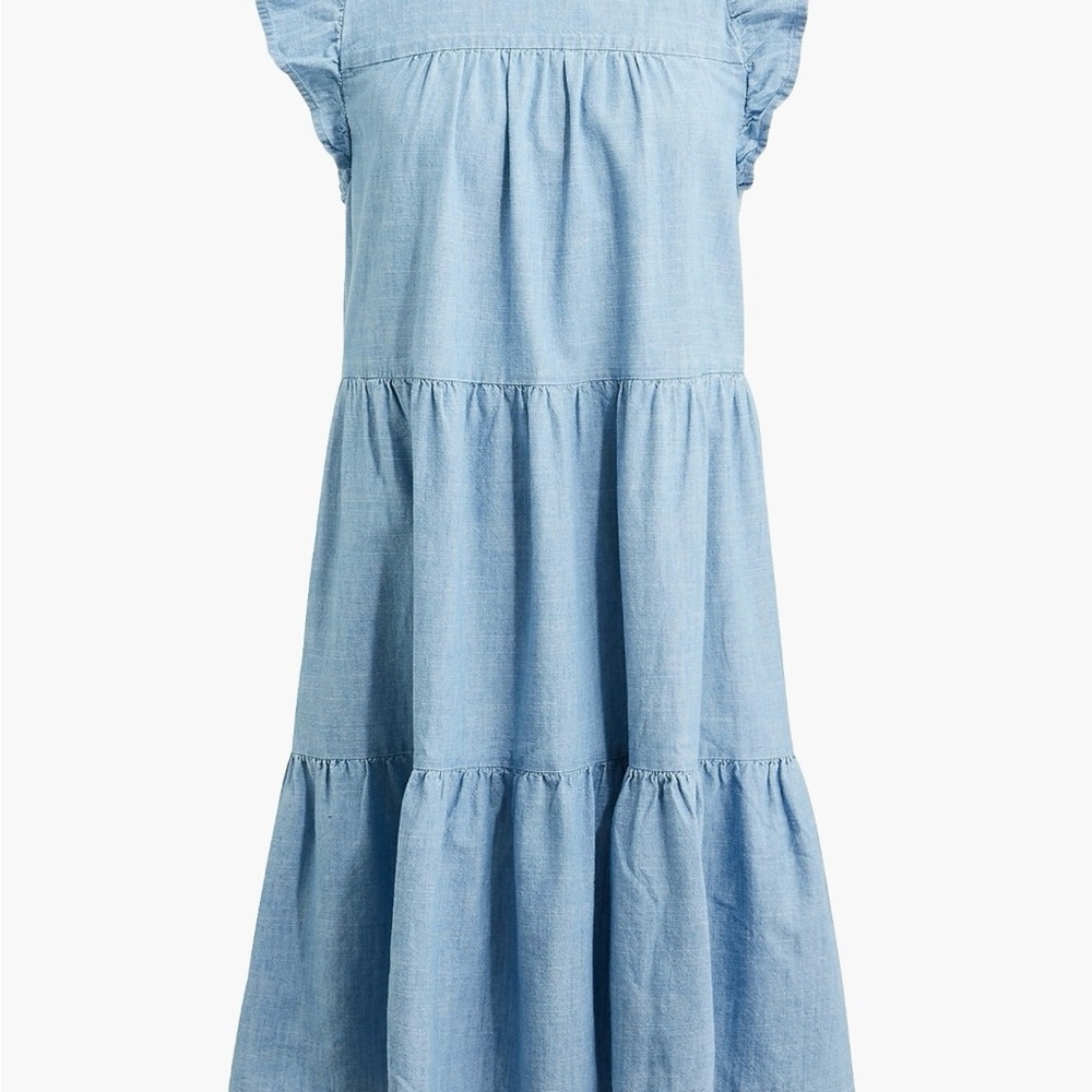 Light Blue Ruffle Sleeve Tiered Dress - Picture 2 of 9